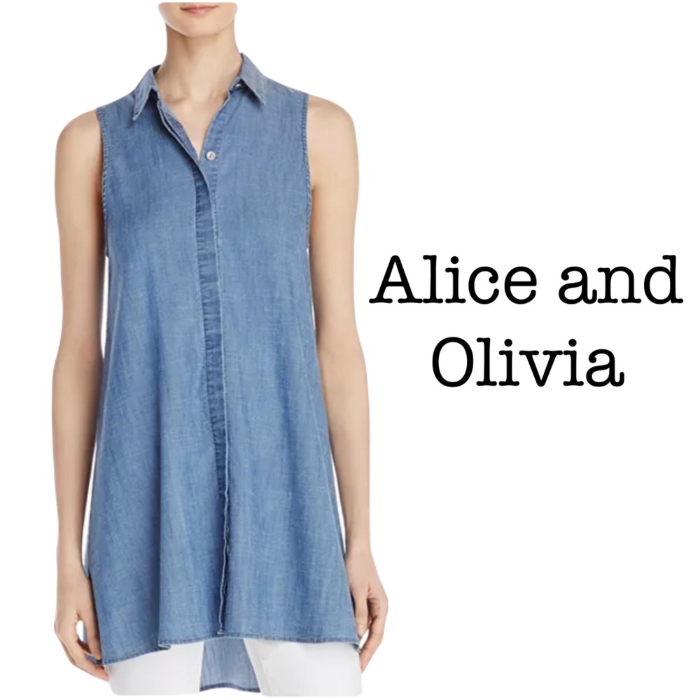 Alice & Olivia Anisa Sleeveless Chambray Tunic Top Size Medium